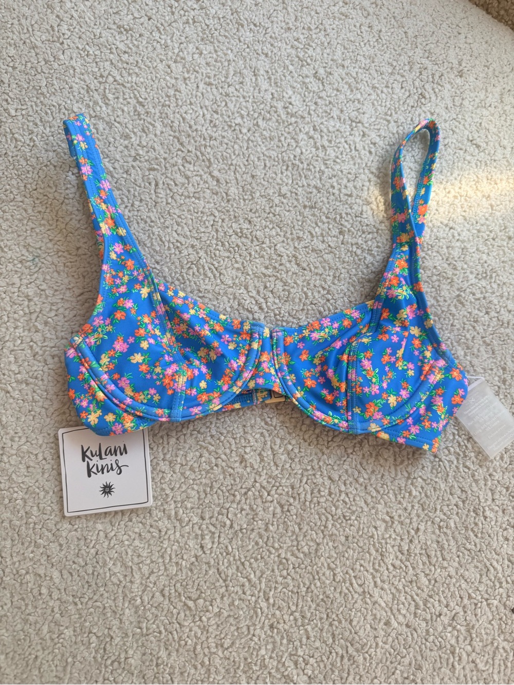 Kulani Kinis Bright Blue Floral Underwire Bikini Top